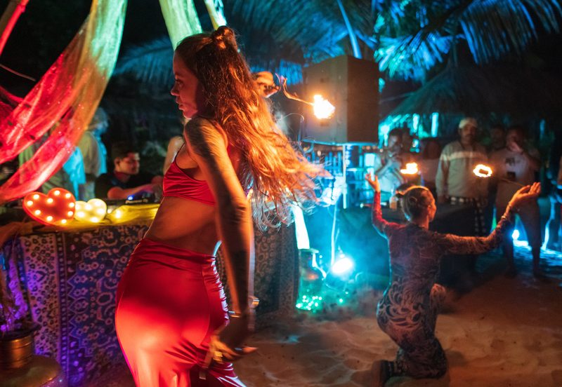 Fire dancing at a trance party in Morjim, Goa