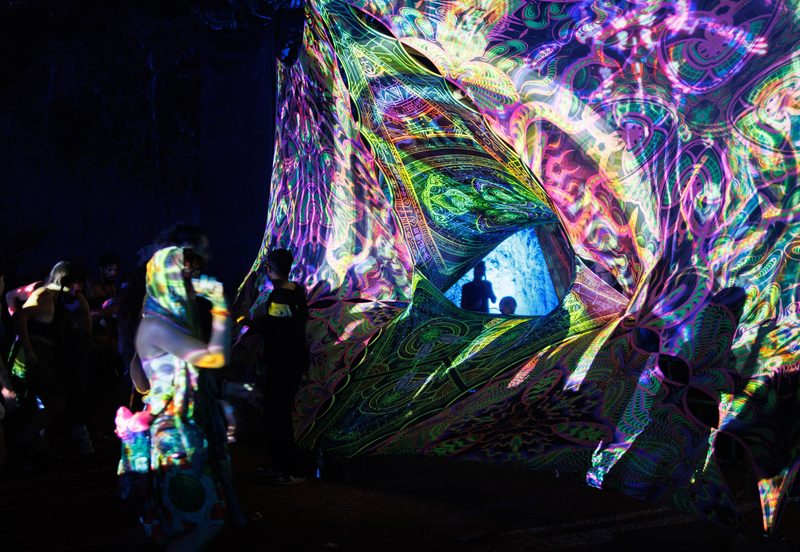 Psychedelic visuals projected at a party in Goa